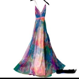 Multi Printed Plisse Strappy Maxi Dress